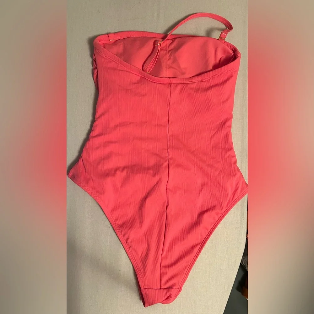 Shade & Shore One Shoulder Swimsuit | Coral Pink Ruched One Piece | Size M